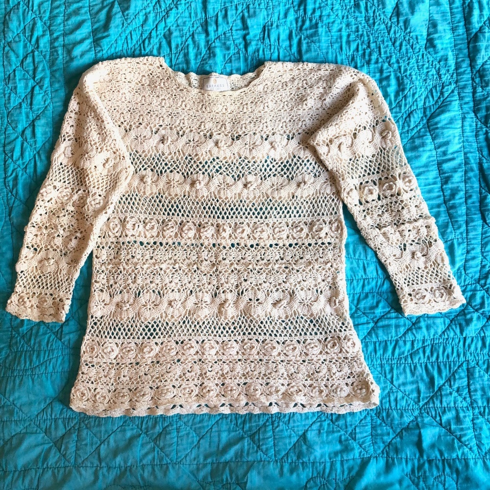 Express brand crochet sweater off white cream color sz M